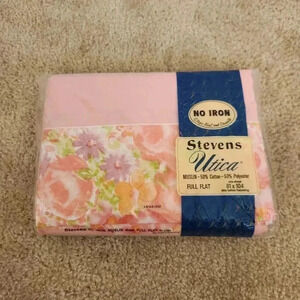 Vintage Steven Utica Pink Floral Flat Sheet Full Size NIB #H289
